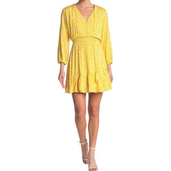 Collective Concepts Long Sleeve Button Front Floral Print Dress Yellow Floral XL - Picture 1 of 13